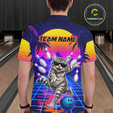 Load image into Gallery viewer, Man wearing funny cat bowling shirt personalized bowling apparel