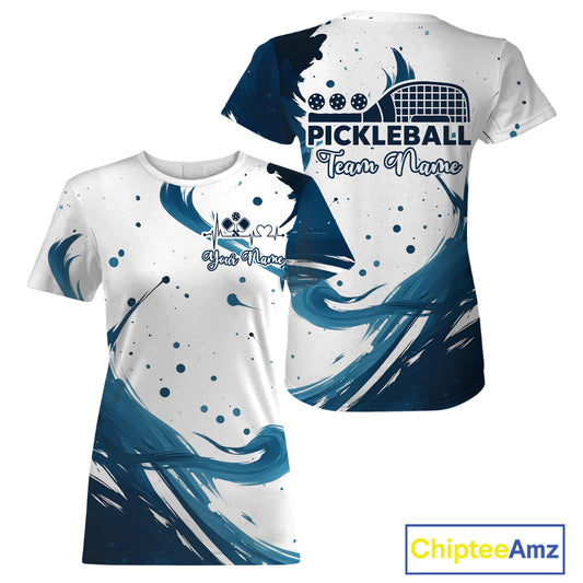 Custom White And Blue Pickleball T-Shirt For Women Pickleball Tournament Team Shirts NYN0987