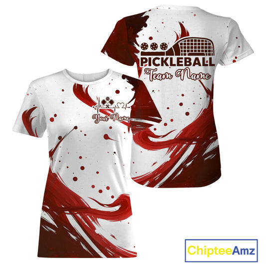 Custom White And Red Pickleball T-Shirt For Women Pickleball Tournament Team Shirts NYN0988