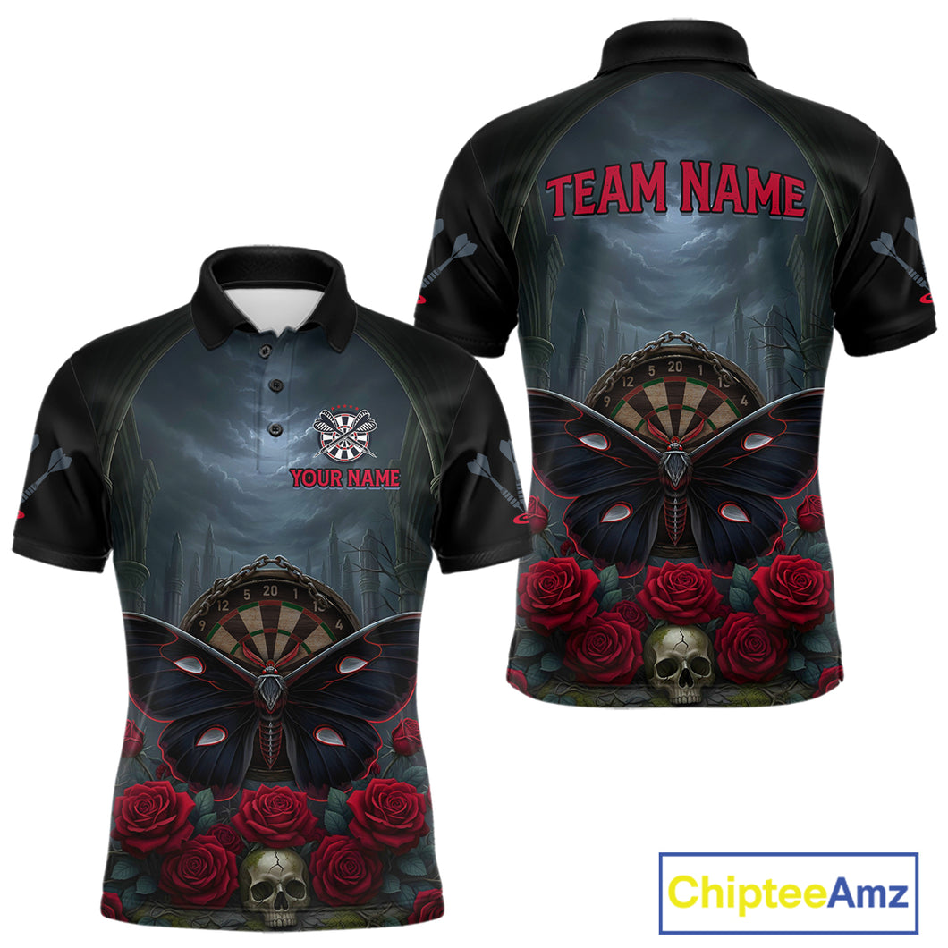 Red Butterfly Roses Dartboard Skull Custom Men Darts Polo Shirt Gothic Dart Jerseys NYN1911