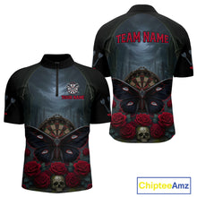 Load image into Gallery viewer, Red Butterfly Roses Dartboard Skull Custom Men Darts Quarter-Zip Shirt Gothic Dart Jerseys NYN1911