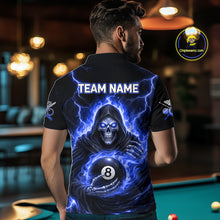 Load image into Gallery viewer, Blue Flames Grim Reaper Holding 8 Ball Pool Men Polo &amp; 1/4-Zip Shirt Personalized Billiard Gifts NYN2661