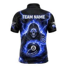 Load image into Gallery viewer, Blue Flames Grim Reaper Holding 8 Ball Pool Men Polo &amp; 1/4-Zip Shirt Personalized Billiard Gifts NYN2661
