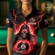 Load image into Gallery viewer, Red Flames Grim Reaper Holding 8 Ball Pool Women Polo &amp; 1/4-Zip Shirt Personalized Billiard Gifts NYN2662