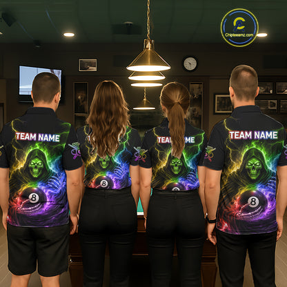 Colorful Flames Grim Reaper Holding 8 Ball Pool Women Polo & 1/4-Zip Shirt Personalized Billiard Gifts NYN2663