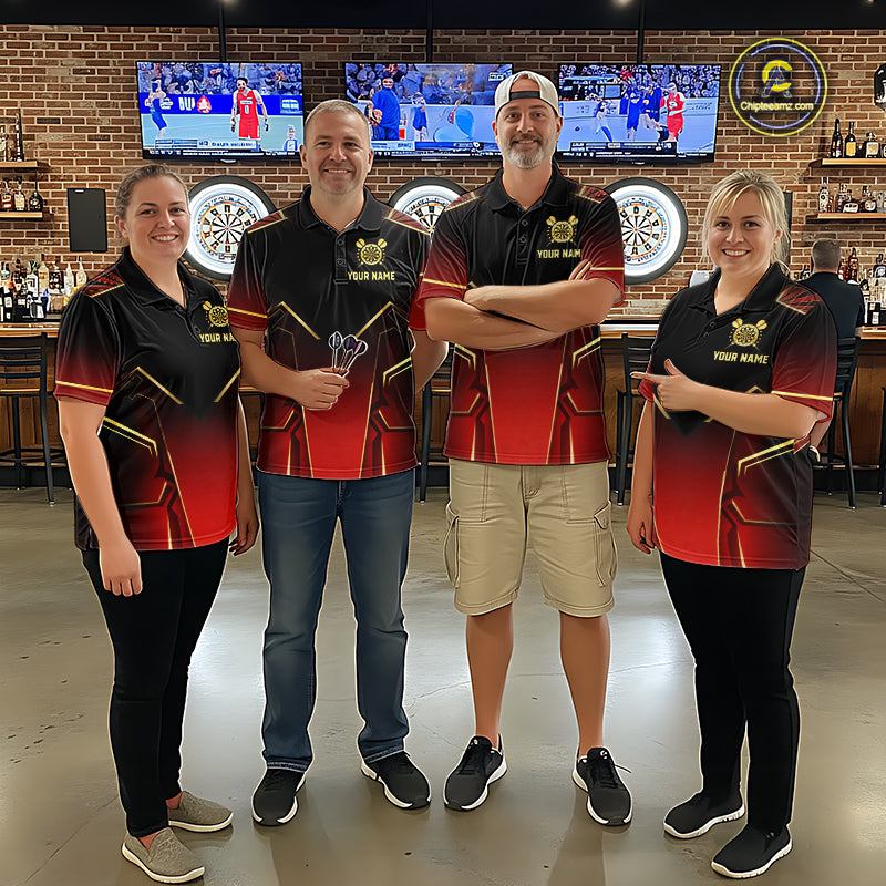 Black, Red And Gold Crown Dartboard Women Darts Polo & 1/4-Zip Shirts Custom Darts Outfits Team Jersey NYN3035