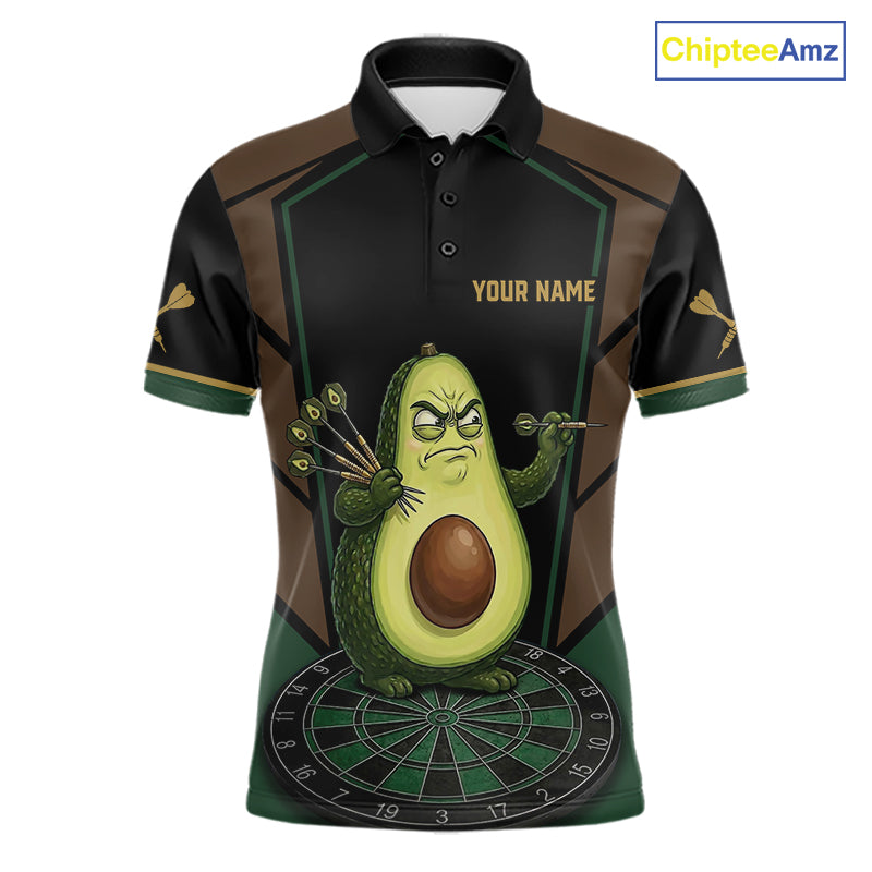 Angry Avocado Brown And Green Funny Darts Jersey For Men Custom Polo & 1/4 Zip Darts Team Shirts NYN3207
