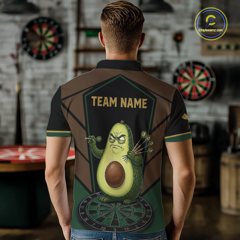 Angry Avocado Brown And Green Funny Darts Jersey For Men Custom Polo & 1/4 Zip Darts Team Shirts NYN3207