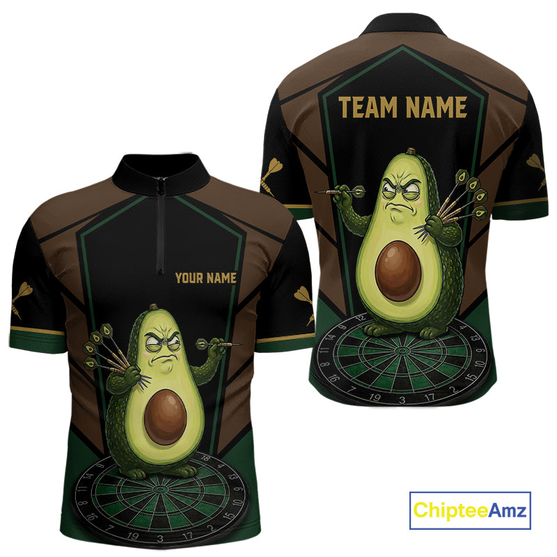 Angry Avocado Brown And Green Funny Darts Jersey For Men Custom Polo & 1/4 Zip Darts Team Shirts NYN3207
