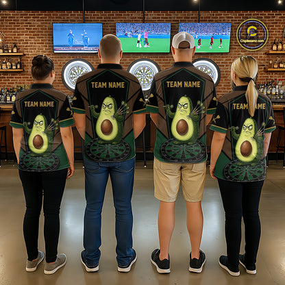 Angry Avocado Brown And Green Funny Darts Jersey For Men Custom Polo & 1/4 Zip Darts Team Shirts NYN3207
