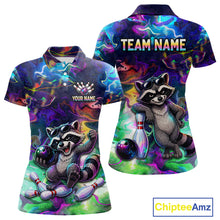 Load image into Gallery viewer, Funny Raccoon Neon Colorful Bowling Polo Quarter-Zip Shirt For Women Custom Bowling Tournament Jersey NYN3747