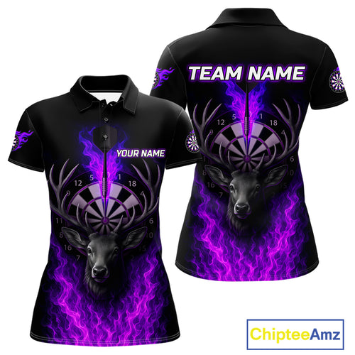 Custom Purple Flames Dartboard Deer Funny Dart Women Polo Shirt Dart Team Jerseys NYN1632