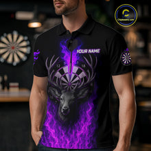 Load image into Gallery viewer, Custom Purple Flames Dartboard Deer Funny Dart Men Polo Shirt Dart Team Jerseys NYN1632