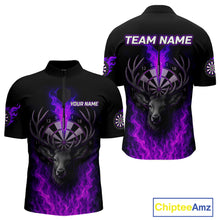 Load image into Gallery viewer, Custom Purple Flames Dartboard Deer Funny Dart Men 1/4-Zip Shirt Dart Team Jerseys NYN1632