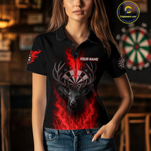 Load image into Gallery viewer, Custom Red Flames Dartboard Deer Funny Dart Women Polo Shirt Dart Team Jerseys NYN1633