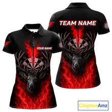 Load image into Gallery viewer, Custom Red Flames Dartboard Deer Funny Dart Women Polo Shirt Dart Team Jerseys NYN1633