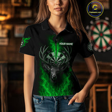 Load image into Gallery viewer, Custom Green Flames Dartboard Deer Funny Dart Women Polo Shirt Dart Team Jerseys NYN1634