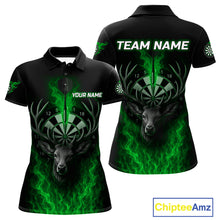 Load image into Gallery viewer, Custom Green Flames Dartboard Deer Funny Dart Women Polo Shirt Dart Team Jerseys NYN1634