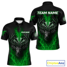 Load image into Gallery viewer, Custom Green Flames Dartboard Deer Funny Dart Men Polo Shirt Dart Team Jerseys NYN1634