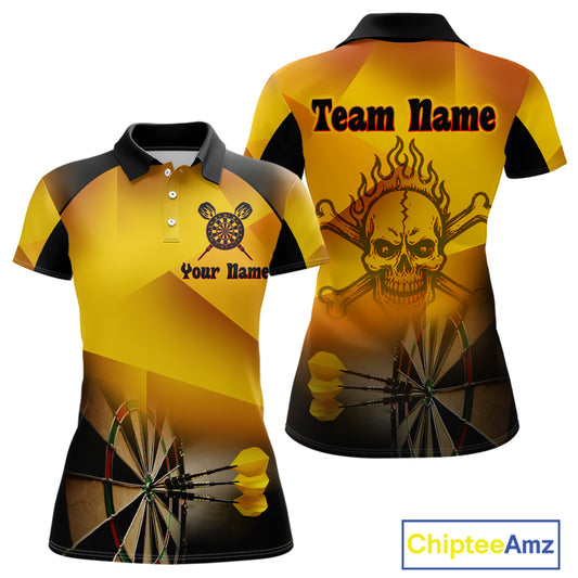 Women's Personalized Dart Shirts With Fire Skull And Yellow Darts Theme NYN0256