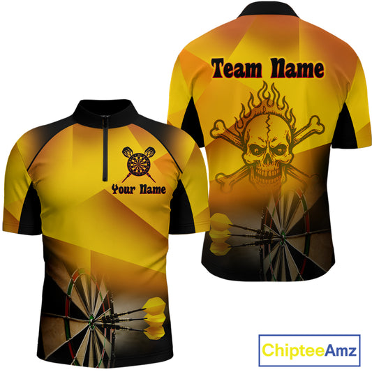 Men's Personalized Dart Shirts With Fire Skull And Yellow Darts Theme NYN0256