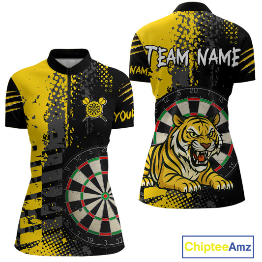 Women's Custom Darts Shirt With Fierce Tiger And Yellow Grunge Splatter NYN0258