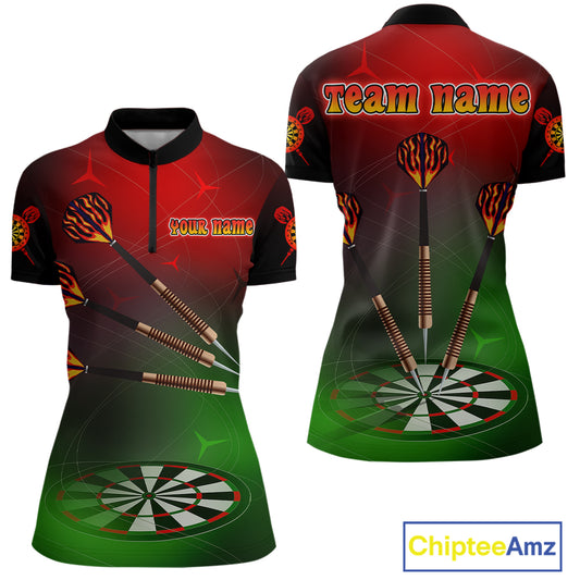Women’s Personalized Darts Shirts With Multi-Color Dartboard And Flame Dart Arrows NYN0260