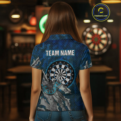 Grunge Dartboard Tear Women's Darts Shirt Polo Jersey Custom Name For Players NYN0736