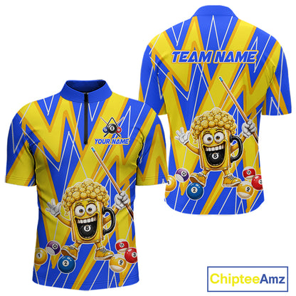 Yellow And Blue Funny Beer Billiard Shirt For Men Custom 8 Ball Pool Polo & 1/4 Zip Jersey  NYN3781
