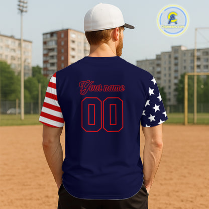 Custom Red And Blue Baseball Shirt For Men Personalized Youth Patriotic Baseball Jersey NYN1381