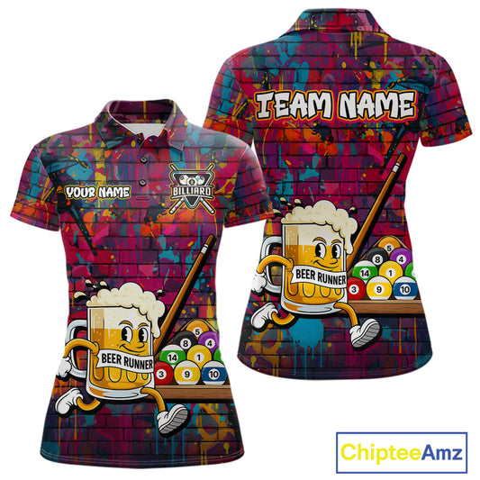Funny Beer Play Pool 8 Ball Women's Billiard Team Shirt Custom Colorful Splatter Billiard Attire NYN2476
