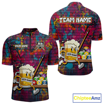 Funny Beer Play Pool 8 Ball Men's Billiard Team Shirt Custom Colorful Splatter Billiard Attire NYN2476