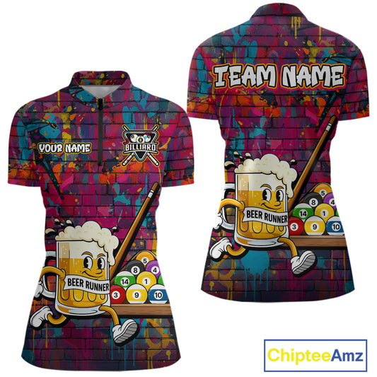 Funny Beer Play Pool 8 Ball Women's Billiard Team Shirt Custom Colorful Splatter Billiard Attire NYN2476