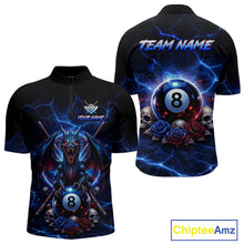 Load image into Gallery viewer, Custom Dragon Roses 8 Ball Billiard Pool Shirt For Men Thunder Blue Red Skull Team Billiard Jersey NYN3068