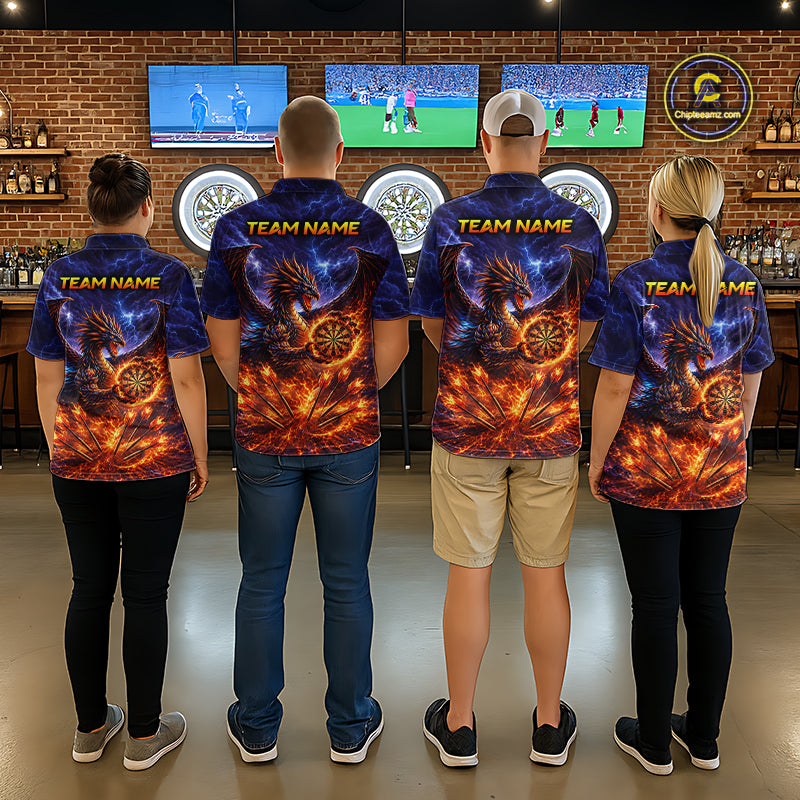 Blue And Red Flame Dragon Darts Polo Quarter-Zip Shirts For Women Custom Dragon Darts Team Jersey NYN4082