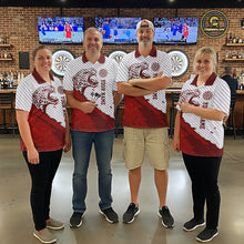 Load image into Gallery viewer, Personalized White And Red Striped Leopard Darts Quarter-Zip Shirts For Men Dart Team Jerseys NYN2197