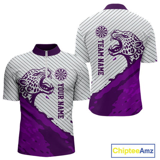 Personalized White And Purple Striped Leopard Darts Quarter-Zip Shirts For Men Dart Team Jerseys NYN2199