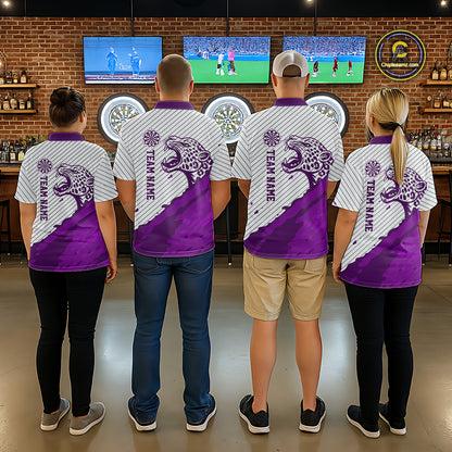 Personalized White And Purple Striped Leopard Darts Polo Shirts For Men Dart Team Jerseys NYN2199