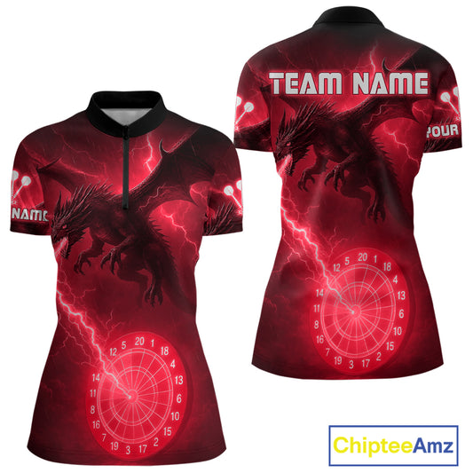 Custom Dragon Lightning Red Dartboard Dart Team Shirt For Women, Outfits Dart Jerseys NYN1072