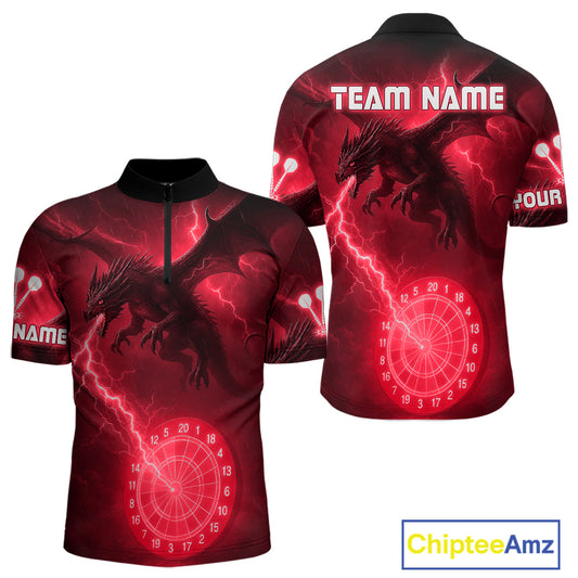 Custom Dragon Lightning Red Dartboard Dart Team Shirt For Men, Outfits Dart Jerseys NYN1072