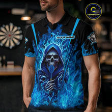 Load image into Gallery viewer, Personalized Blue Flaming Grim Reaper Men Darts Polo League Shirts Outfits Dart Jerseys NYN2208