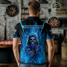 Load image into Gallery viewer, Personalized Blue Flaming Grim Reaper Men Darts Polo League Shirts Outfits Dart Jerseys NYN2208