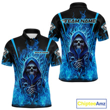 Load image into Gallery viewer, Personalized Blue Flaming Grim Reaper Men Darts Polo League Shirts Outfits Dart Jerseys NYN2208