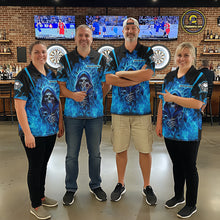 Load image into Gallery viewer, Personalized Blue Flaming Grim Reaper Men Darts Polo League Shirts Outfits Dart Jerseys NYN2208