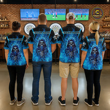 Load image into Gallery viewer, Personalized Blue Flaming Grim Reaper Men Darts Polo League Shirts Outfits Dart Jerseys NYN2208