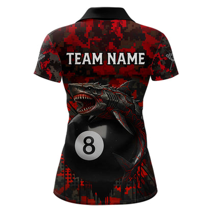 Horror Shark Play Pool 8 Ball Women's Billiard Team Shirt Custom Red Camouflage Billiard Attire NYN2499