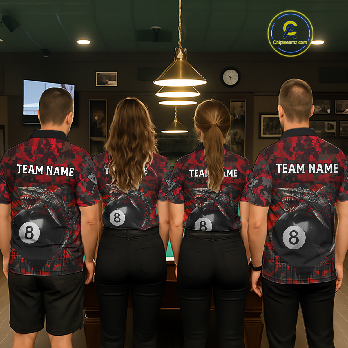 Horror Shark Play Pool 8 Ball Women's Billiard Team Shirt Custom Red Camouflage Billiard Attire NYN2499