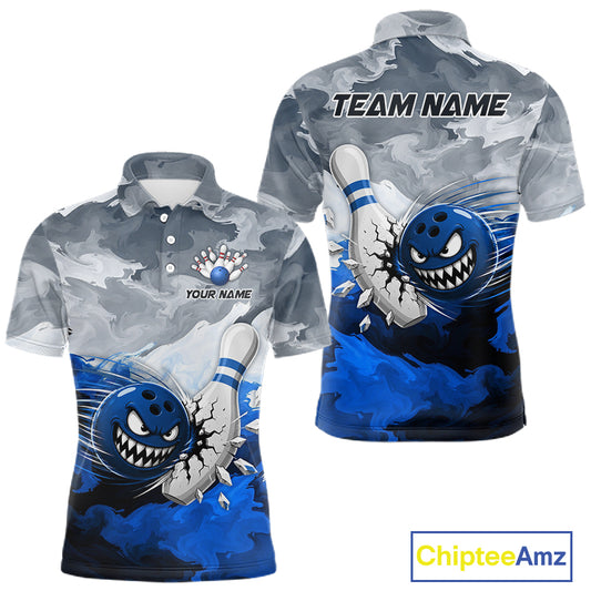 White Blue Funny Cracked Pins & Ball Bowling Shirt For Men Custom Outfit Team Bowling Jersey NYN3234
