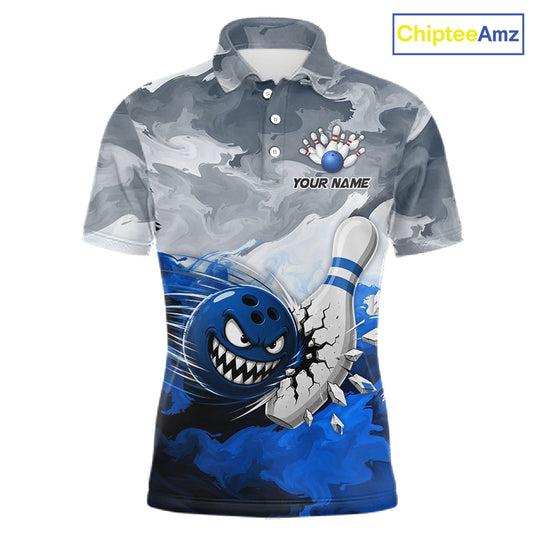 White Blue Funny Cracked Pins & Ball Bowling Shirt For Men Custom Outfit Team Bowling Jersey NYN3234