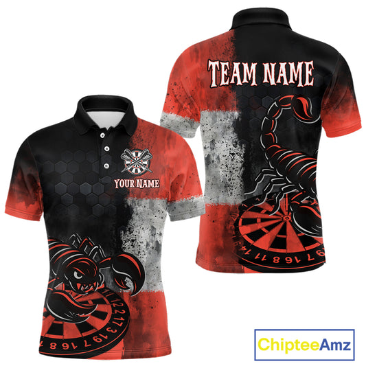 Custom Men's Darts Polo Jersey Scorpion Red & Dartboard 3D Design For Darts Team NYN0766